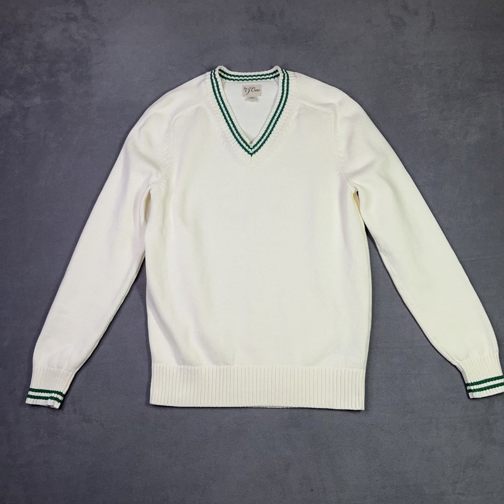 J.Crew White Heritage Tipped V-Neck Sweater Tennis Cricket Preppy Mens XS NWOT